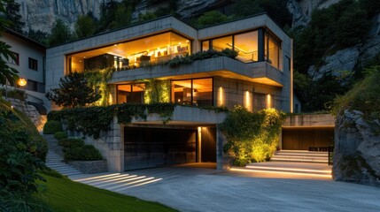 Obraz premium Modern Concrete Home at Night