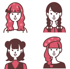 色々な髪型をした女の子のアイコン