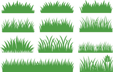 Set of Green Grass Borders. Realistic Grass Strips, Horizontal Lawn Dividers, Nature Edge Elements, Seamless Turf Pattern, Garden Ground Clipart, Summer Plant Vector Illustration