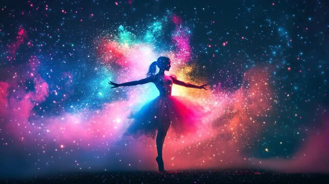 Ballerina's cosmic dance, A celebration of movement and vibrant energy