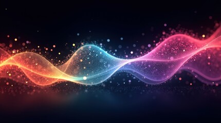 Obraz premium futuristic digital wave of luminous particles flowing in an elegant, curving motion. The particles shift between vibrant colors such as teal, orange, and deep pink , forming an abstract data stream. 
