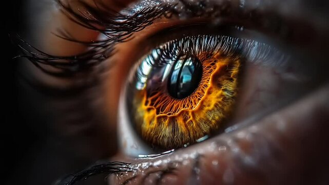 Close-up view of an eye with vibrant colors.