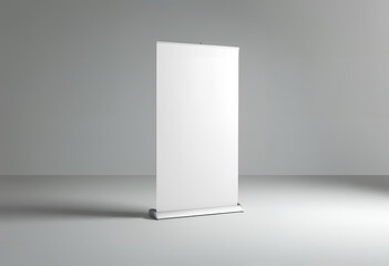 Blank white vertical banner stand on isolated background, ideal for advertising, exhibitions, trade shows, or marketing presentations.