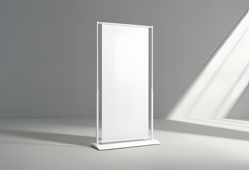 Blank white vertical banner stand on isolated background, ideal for advertising, exhibitions, trade shows, or marketing presentations.