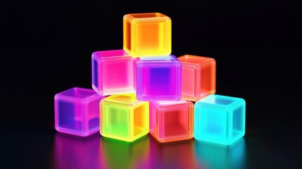 Obraz premium Stack of translucent, glowing, colorful cubes