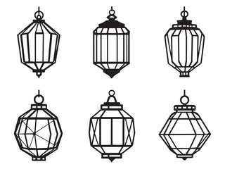 Pendant Lantern Line Art Illustration Set