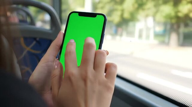 young woman using a mobile phone in travelling greenscreen