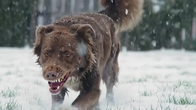a angry German dog  ready to hunt in snow day