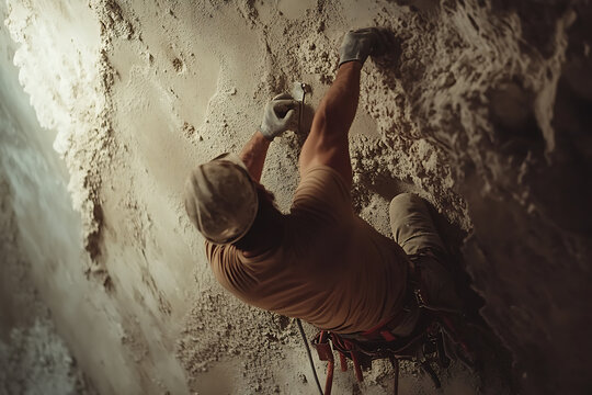Rock Climber Ascending a Steep Wall - Powered by Adobe