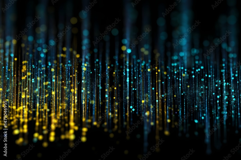 Poster futuristic luminous data cascade, vibrant and dynamic, representing advanced technology and digital 
