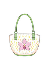 Women's handbag, pink, with strap, knitted with wool, square handle, orchid pattern. bag with a wrist strap, the wristlet offers a hands-free alternative to a clutch for more casual occasions. 