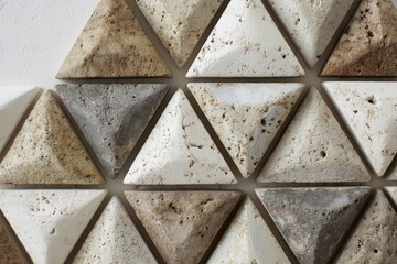 Geometric triangular pattern of light stone tiles.