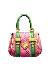 Women's handbag, turquoise, with square red strap, knitted with wool, square handle, with small nail flowers on the bag.knitted with wool, square handle, with small daisies on the bag.