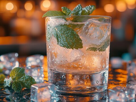 Erfrischender Mojito: Ein Genuss mit Minze und Eisw&uuml;rfeln