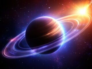 Saturn planet with rings in deep space, cosmic scene, science fiction, digital art, detailed, vibrant colors, outer space exploration, astronomy concept