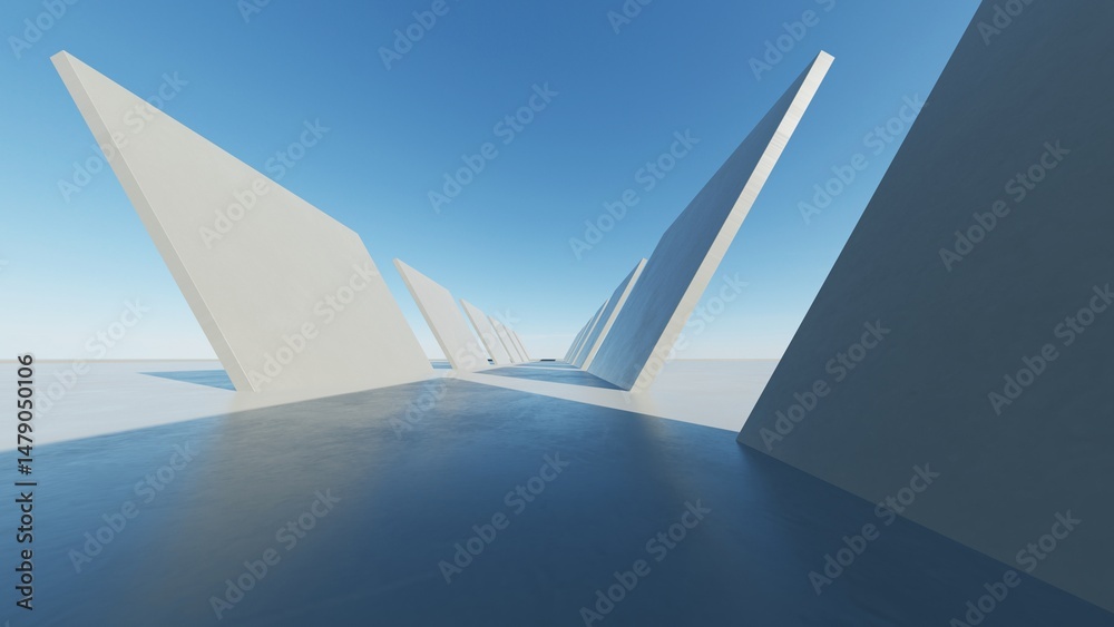 Poster 3d render of abstract modern geometry architecture with empty cement floor, minimal exterior, car pr