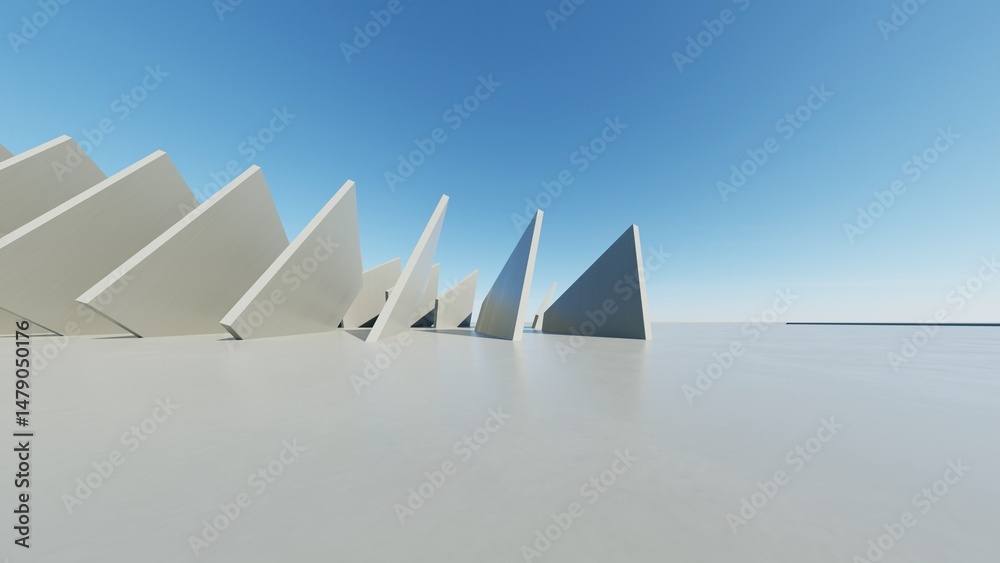 Poster 3d render of abstract modern geometry architecture with empty cement floor, minimal exterior, car pr