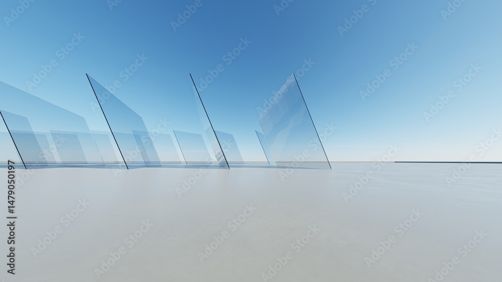 Poster 3d illustration of abstract minimal architecture background, geometric architectural with chrome or glass design