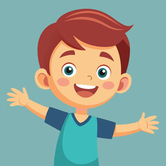 Happy Little Boy with Arm Outstretched, Smiling and Looking at Camera Illustration 