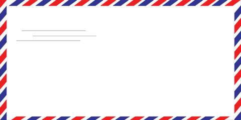 Airmail Envelope frame images with strips. International vintage letter border. Retro air mail postcard with blue and red stripes.  Empty classic postal frame. Vector illustration