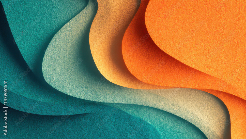Poster Abstract textured background with teal, beige, and orange wavy layers creating a dynamic, modern design. Ideal for website banners, presentations, or artistic projects. : Generative AI