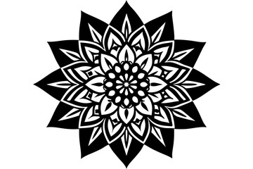 A black and white floral pattern illustration with abstract flower and snowflake vector elements, perfect for a nature-inspired art design or Christmas decoration