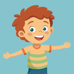 Happy Little Boy with Arm Outstretched, Smiling and Looking at Camera Illustration 
