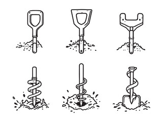 Post hole digger hand tool line sketch