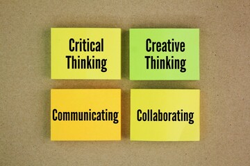 colored paper with the words critical thinking, creative thinking, communicating, and...