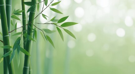 Bamboo Stalks with Leaves Against a Soft Background
