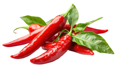 Bunch of red peppers with green leaves on top