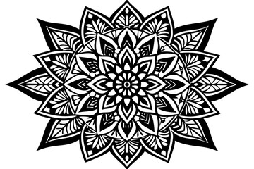 Elegant black and white floral mandala pattern with abstract decorative elements