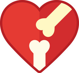 Bone icon. Red heart with bones
