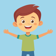 Happy Little Boy with Arm Outstretched, Smiling and Looking at Camera Illustration 