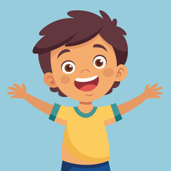 Happy Little Boy with Arm Outstretched, Smiling and Looking at Camera Illustration 
