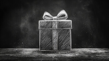 Chalk drawing of a gift box on a blackboard.
