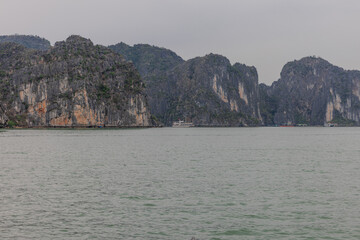 Halong Ha Long Bay Hanoi this Vietnamese wonder is littered with mountains and Rock cliffs popping...