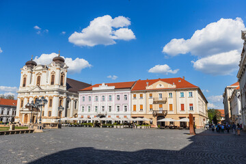 Naklejka premium Union Square (Piața Unirii) with Cathedral in Timișoara, Romania