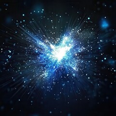 Fototapeta premium Abstract Light Explosion with Blue and White Particles on Dark Background.