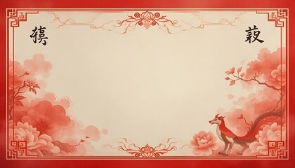 Elegant Oriental Design with Red Dragon and Floral Motifs for Background