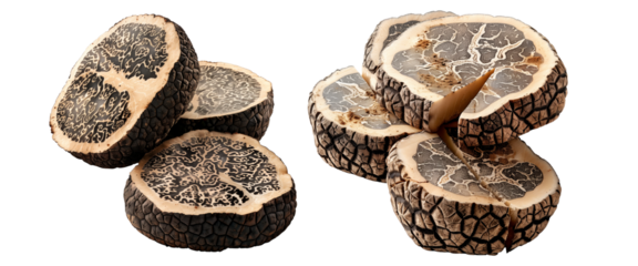 Set of summer truffles isolated on white transparent background, great for culinary and gourmet themes.