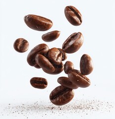 Obraz premium Coffee beans levitating in the air, a captivating display.