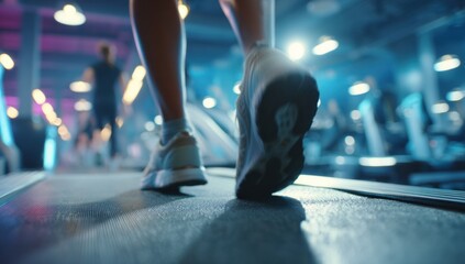 Legs Run on Treadmill in a Modern Gym, Fitness Routine for Active Wellness, and Achieve Goals