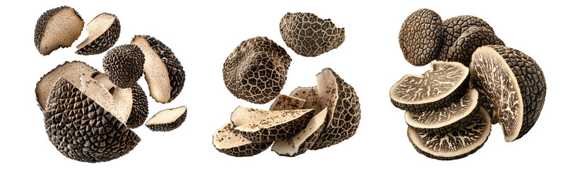 Fototapeta premium Set of summer truffles isolated on white transparent background, great for culinary and gourmet themes.