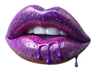 Purple lips isolated on transparent background.