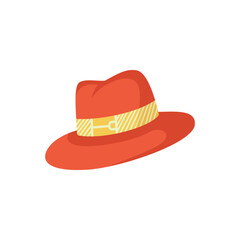 A Stylish Red Fedora Hat with a Striped Yellow Band
