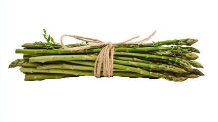 A bundle of fresh asparagus tied with twine