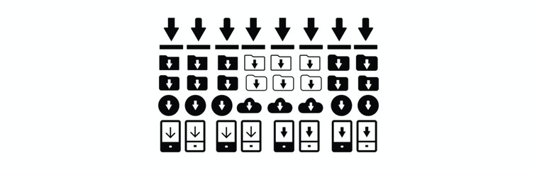 Download line icon set. Download Button Set Vector 