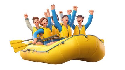 Obraz premium Realistic Friends Cheering on Inflatable Raft Isolated on White Background Transparent Background