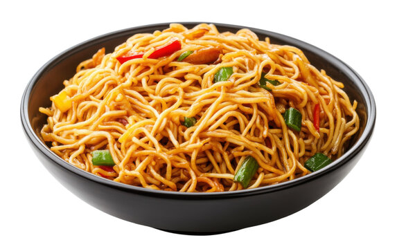 Pile of noodles with vegetables and meat